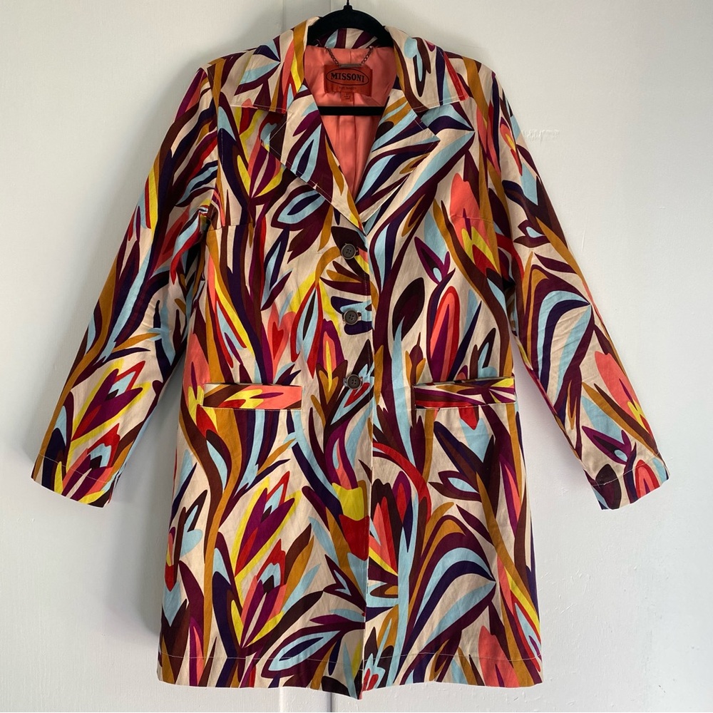 VTG 2011 Missoni x Target Graphic Longline Chic Blazer Duster Coat Leaf-Print M